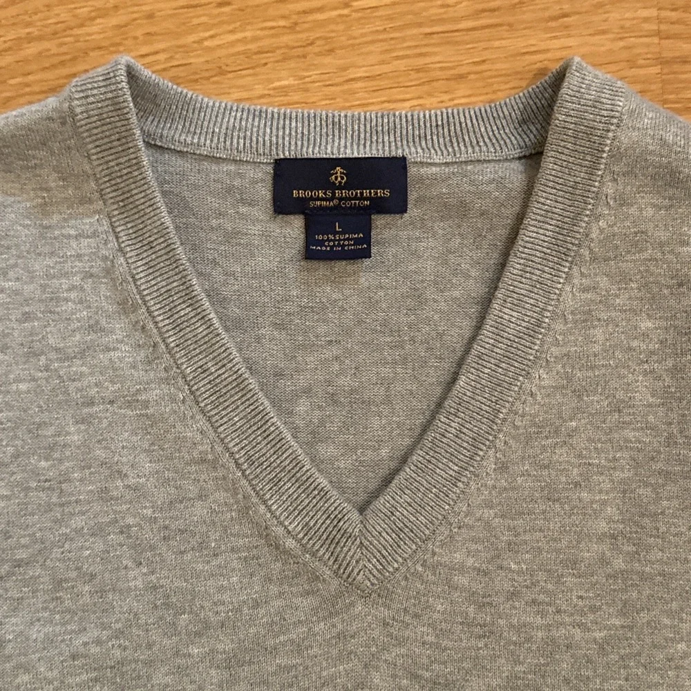Brooks Brothers Sweater Vest‎ Men's Large Gray 100% Supima Cotton Golf V Neck